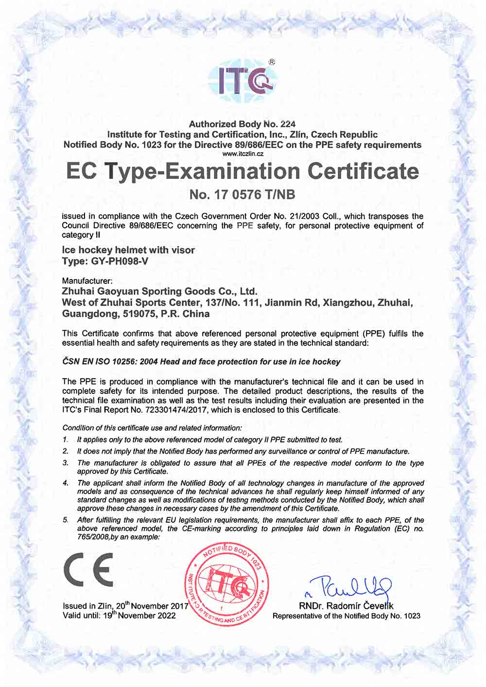 CE-certifikat GY-PH098-V