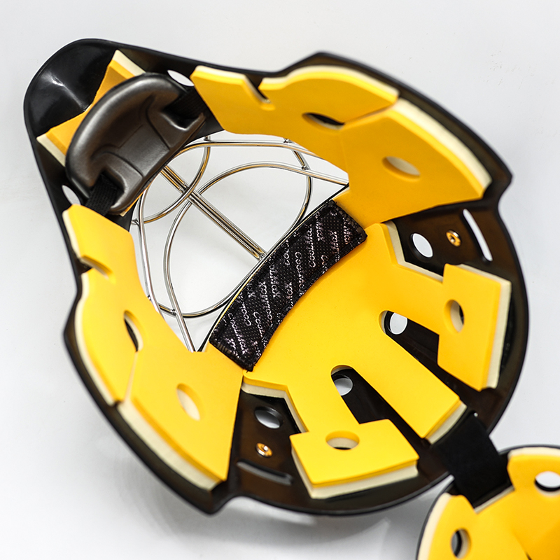 Vit stålsäkerhetsskyddande ishockey målvakthjälm